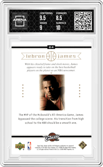 LeBron James from the 2003 Upper Deck LeBron James Box Set set graded by Arena Club and given an overall grade of 9.