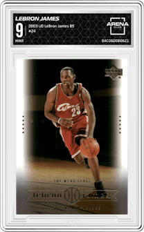 LeBron James from the 2003 Upper Deck LeBron James Box Set set graded by Arena Club and given an overall grade of 9.