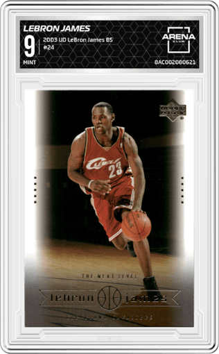 LeBron James from the 2003 Upper Deck LeBron James Box Set set graded by Arena Club and given an overall grade of 9.