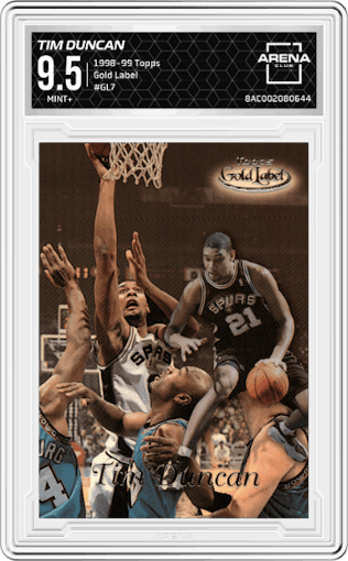 Tim Duncan from the 1998-99 Topps set graded by Arena Club and given an overall grade of 9.5.