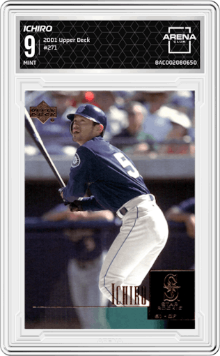 Ichiro  from the 2001 Upper Deck set graded by Arena Club and given an overall grade of 9.