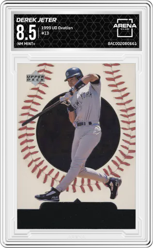 Derek Jeter from the 1999 Upper Deck Ovation set graded by Arena Club and given an overall grade of 8.5.