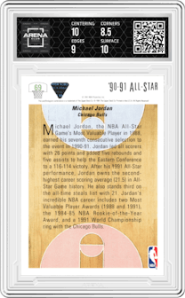 Michael Jordan from the 1991-92 Upper Deck set graded by Arena Club and given an overall grade of 9.