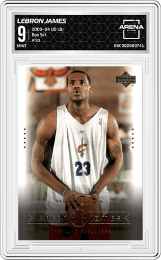 Lebron James from the 2003-04 Upper Deck LeBron James  set graded by Arena Club and given an overall grade of 9.