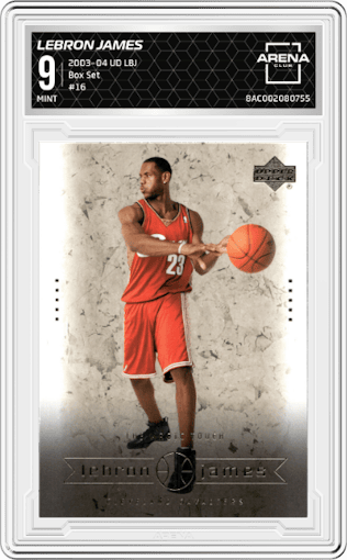 LeBron James from the 2003-04 Upper Deck LeBron James  set graded by Arena Club and given an overall grade of 9.
