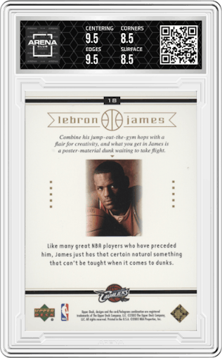 LeBron James from the 2003 Upper Deck LeBron James Box Set set graded by Arena Club and given an overall grade of 9.