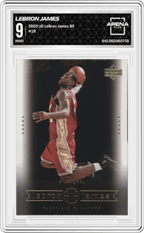 LeBron James from the 2003 Upper Deck LeBron James Box Set set graded by Arena Club and given an overall grade of 9.