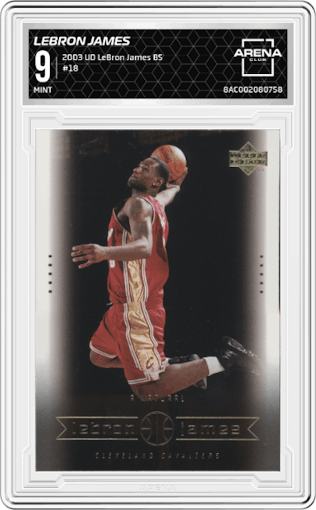 LeBron James from the 2003 Upper Deck LeBron James Box Set set graded by Arena Club and given an overall grade of 9.