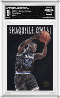 Shaquille O'Neal  from the 1993-94 SkyBox Premium set graded by Arena Club and given an overall grade of 9.