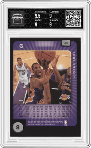 Kobe Bryant from the 2003-04 Upper Deck Victory set graded by Arena Club and given an overall grade of 9.
