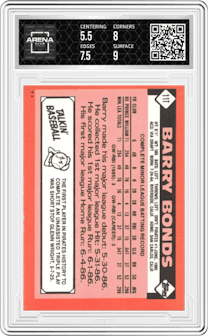 Barry Bonds from the 1986 Topps Traded set graded by Arena Club and given an overall grade of 6.