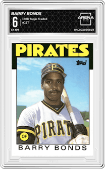 Barry Bonds from the 1986 Topps Traded set graded by Arena Club and given an overall grade of 6.