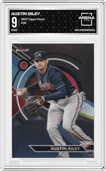 Austin Riley from the 2023 Topps Finest set graded by Arena Club and given an overall grade of 9.