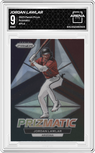 Jordan Lawlar from the 2023 Panini Prizm set graded by Arena Club and given an overall grade of 9.