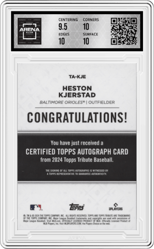 HESTON KJERSTAD from the 2024 Topps Tribute set graded by Arena Club and given an overall grade of 10.