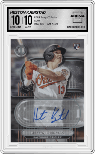 HESTON KJERSTAD from the 2024 Topps Tribute set graded by Arena Club and given an overall grade of 10.