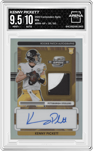 Kenny Pickett from the 2022 Panini Contenders Optic set graded by Arena Club and given an overall grade of 9.5.
