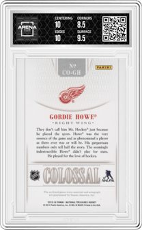 Gordie Howe from the 2013-14 Panini National Treasures set graded by Arena Club and given an overall grade of 9.