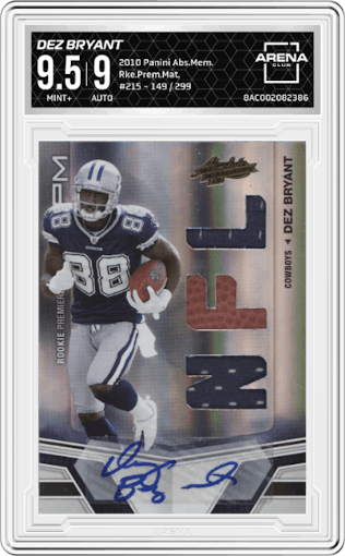 Dez Bryant from the 2010 Panini Absolute Memorabilia set graded by Arena Club and given an overall grade of 9.5.