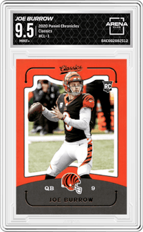 Joe Burrow from the 2020 Panini Chronicles set graded by Arena Club and given an overall grade of 9.5.