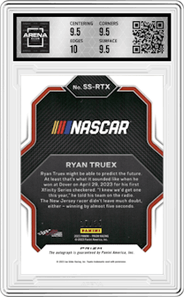 Ryan Truex from the 2023 Panini Prizm set featuring a Hyper Prizm Red White and Blue parallel graded by Arena Club and given an overall grade of 10.