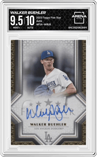 Walker Buehler from the 2023 Topps Five Star set graded by Arena Club and given an overall grade of 9.5.