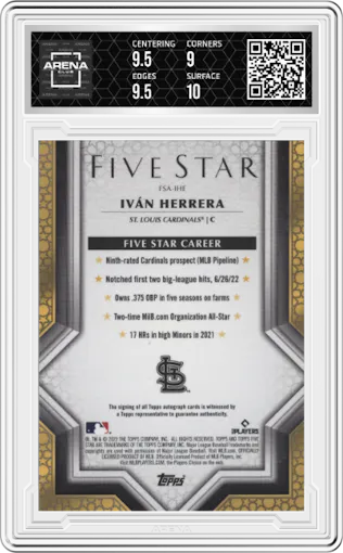 Ivan Herrera from the 2023 Topps Five Star set graded by Arena Club and given an overall grade of 9.5.