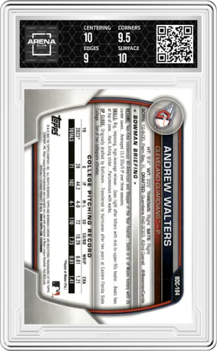 Andrew Walters from the 2023 Bowman Draft set featuring a Aqua Wave Refractor parallel graded by Arena Club and given an overall grade of 9.5.