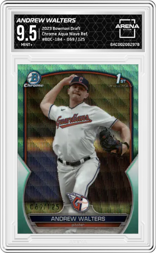 Andrew Walters from the 2023 Bowman Draft set featuring a Aqua Wave Refractor parallel graded by Arena Club and given an overall grade of 9.5.