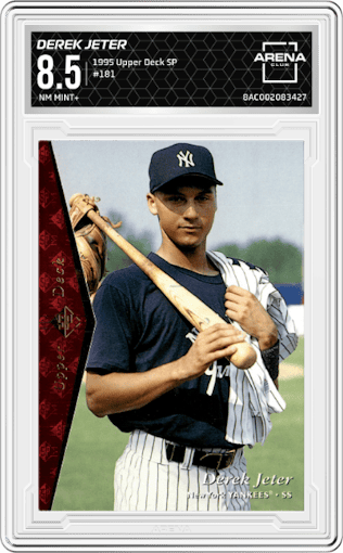 Derek Jeter from the 1995 Upper Deck SP set graded by Arena Club and given an overall grade of 8.5.