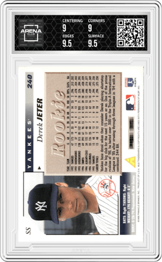 Derek Jeter from the 1996 Score  set graded by Arena Club and given an overall grade of 9.5.