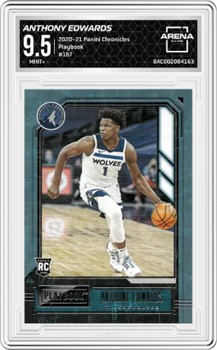 Anthony Edwards from the 2020-21 Panini Chronicles set graded by Arena Club and given an overall grade of 9.5.