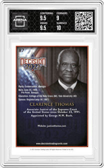 Clarence Thomas from the 2022 Decision set graded by Arena Club and given an overall grade of 9.5.