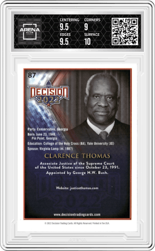Clarence Thomas from the 2022 Decision set graded by Arena Club and given an overall grade of 9.5.