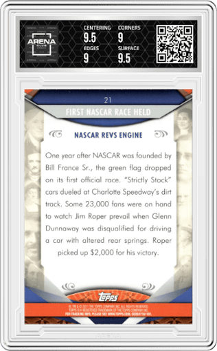 First NASCAR Race from the 2011 Topps American Pie set graded by Arena Club and given an overall grade of 9.5.