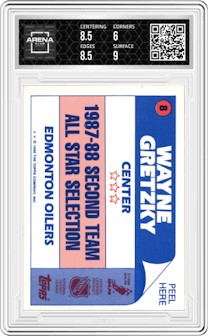 Wayne Gretzky from the 1988-89 Topps set graded by Arena Club and given an overall grade of 6.5.