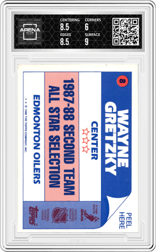 Wayne Gretzky from the 1988-89 Topps set graded by Arena Club and given an overall grade of 6.5.