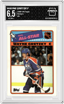 Wayne Gretzky from the 1988-89 Topps set graded by Arena Club and given an overall grade of 6.5.