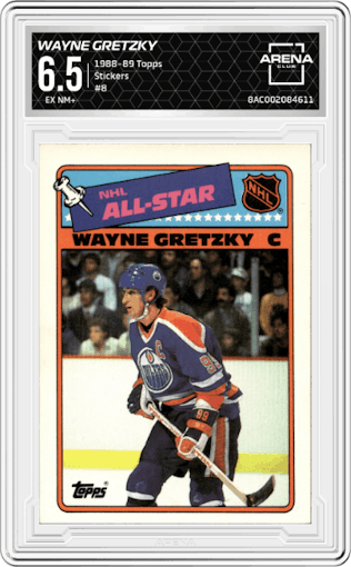 Wayne Gretzky from the 1988-89 Topps set graded by Arena Club and given an overall grade of 6.5.