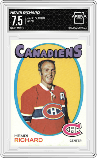 Henri Richard from the 1971-72 Topps set graded by Arena Club and given an overall grade of 7.5.