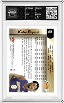 Kobe Bryant from the 2000-01 Hoops Hot Prospects set graded by Arena Club and given an overall grade of 8.5.