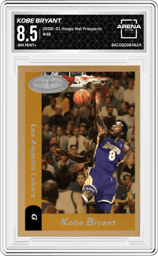 Kobe Bryant from the 2000-01 Hoops Hot Prospects set graded by Arena Club and given an overall grade of 8.5.