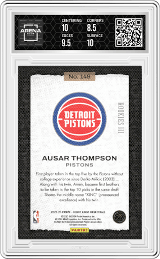 Ausar Thompson  from the 2023-24 Panini Court Kings set graded by Arena Club and given an overall grade of 9.