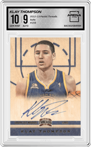 Klay Thompson from the 2012-13 Panini Threads set graded by Arena Club and given an overall grade of 10.