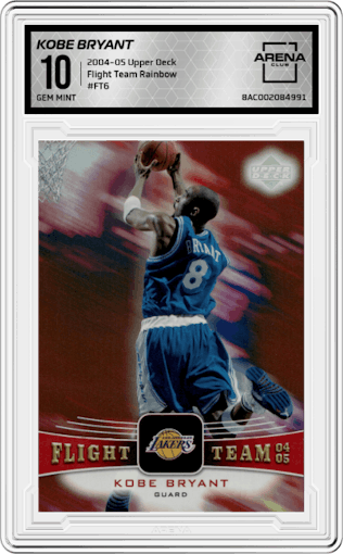 Kobe Bryant from the 2004-05 Upper Deck set featuring a Rainbow parallel graded by Arena Club and given an overall grade of 10.