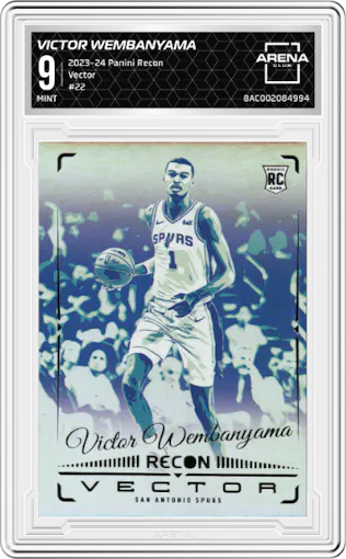 Victor Wembanyama from the 2023-24 Panini Recon set graded by Arena Club and given an overall grade of 9.