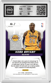 Kobe Bryant from the 2014-15 Panini Prizm set graded by Arena Club and given an overall grade of 10.