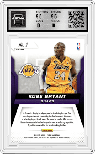Kobe Bryant from the 2014-15 Panini Prizm set graded by Arena Club and given an overall grade of 10.