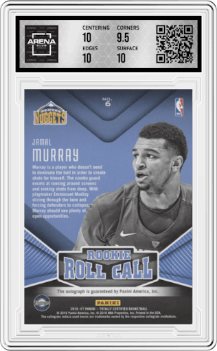 Jamal Murray from the 2016-17 Panini Totally Certified set graded by Arena Club and given an overall grade of 10.
