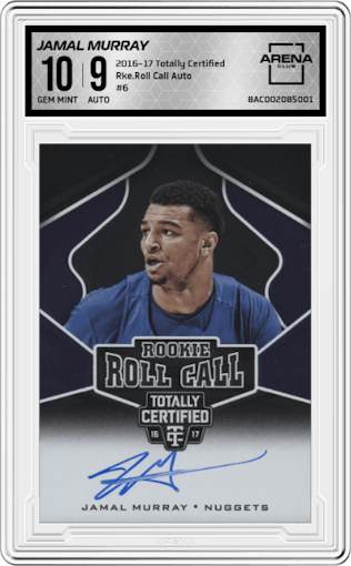 Jamal Murray from the 2016-17 Panini Totally Certified set graded by Arena Club and given an overall grade of 10.